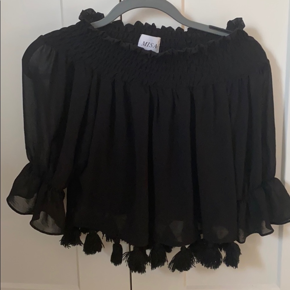 MISA Los Angeles strapless black blouse